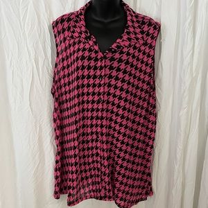 Ember Punk and‎ Black Houndstooth sleeveless Shirt